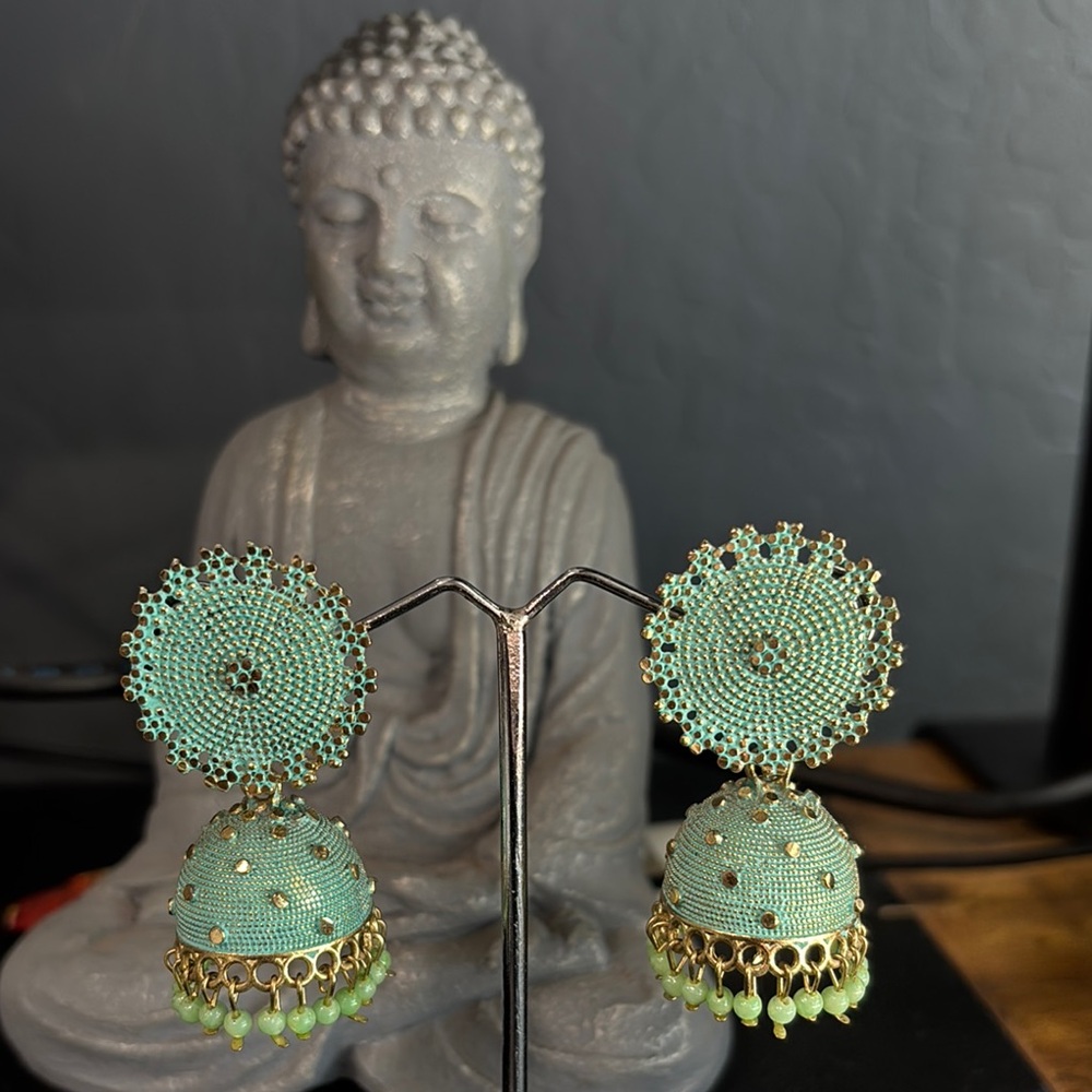 Elegant Green and Gold Beaded Earrings